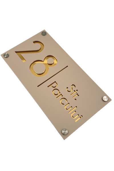 Adresa VIP NUMAR CASA PREMIUM - Crem Satinat Auriu Oglinda 4 Distantieri Argi...