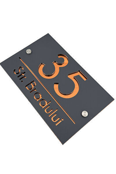 Adresa VIP NUMAR CASA PREMIUM - Gri Satinat Cupru Oglinda 2 Distantieri Argin...