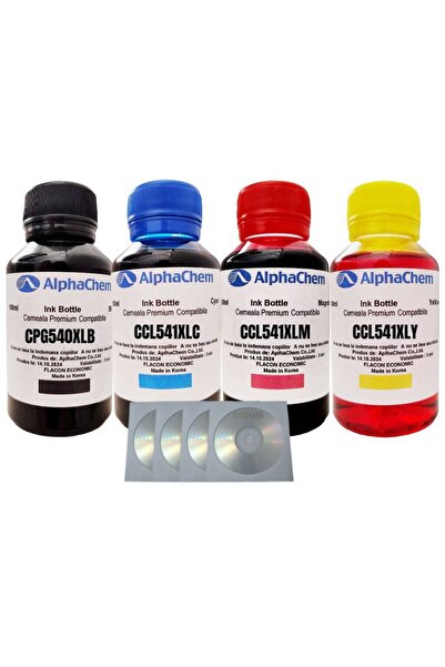 alphachem Canon Compatible Ink Bottle Set 1x100ml PG-540L Black, 1x100ml CL-5...