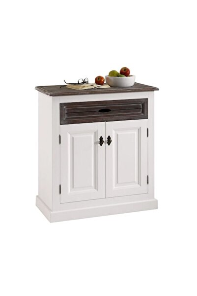 Mobarta Comoda TV Mobarta, Lemn Masiv, 3 compartimente, Alb/Maro, 80 x 38 x 9...