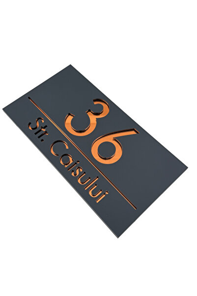 Adresa VIP NUMAR CASA PREMIUM - Gri Satinat Cupru Oglinda - 28x15cm