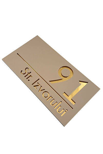 Adresa VIP NUMAR CASA PREMIUM - Crem Satinat Auriu Oglinda - 28x15cm