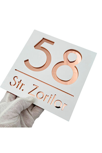 Adresa VIP PREMIUM HOUSE NUMBER - Satin White Rose Gold Mirror - 17x17cm