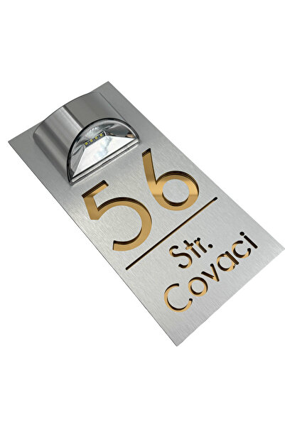 Adresa VIP NUMAR CASA PREMIUM - Aluminiu Periat Auriu Oglinda Lampa Solara - ...