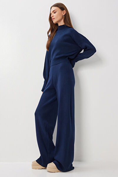 Lovelyİstanbul Parmak Geçmelİ Kazak Pantolon Triko Takım LCI0039 LACİVERT