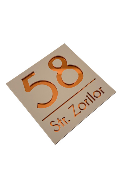 Adresa VIP NUMAR CASA PREMIUM - Crem Satinat Cupru Oglinda - 17x17cm