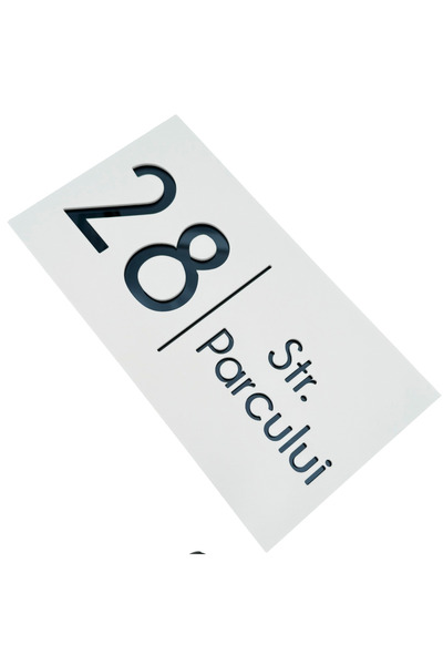 Adresa VIP NUMAR CASA PREMIUM - Alb Satinat Gri Antracit Oglinda - 28x15cm