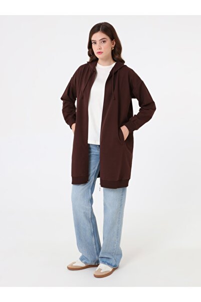 Benin Φούτερ με φερμουάρ με κουκούλα - Καφέ -