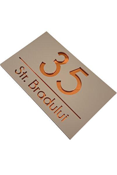 Adresa VIP NUMAR CASA PREMIUM - Crem Satinat Cupru Oglinda - 24x15cm