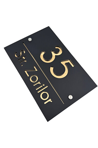 Adresa VIP NUMAR CASA PREMIUM - Negru Satinat Auriu Oglinda 2 Distantieri Arg...