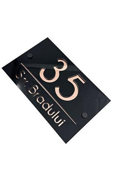 Adresa VIP NUMAR CASA PREMIUM - Negru Lucios Roze Auriu Oglinda 2 Distantieri...