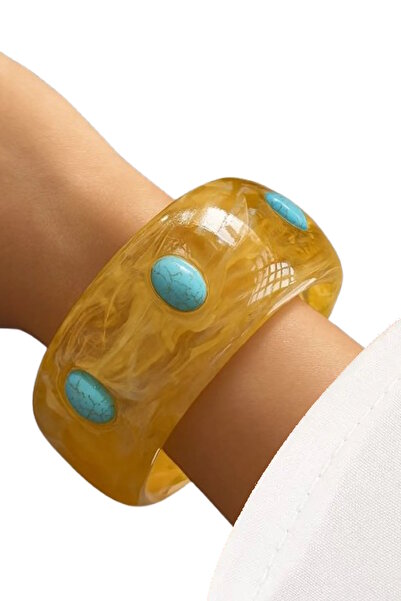 CAŞ DEKORASYON سوار من الميكا العظمي السميك باللونين البني والأزرق