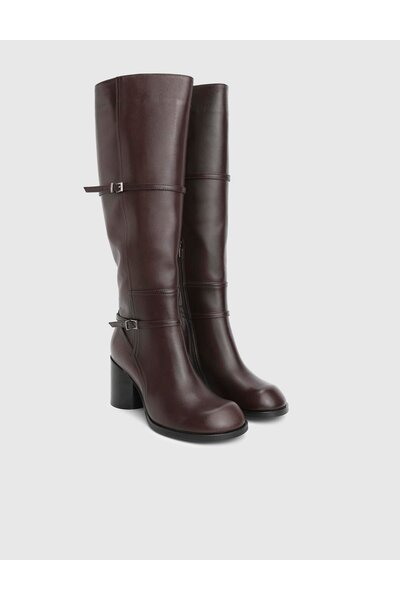 İLVİ Perite Genuine Leather Brown Women's Heeled Boots