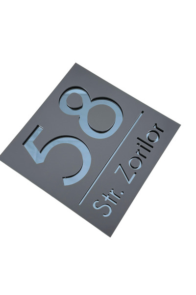 Adresa VIP NUMAR CASA PREMIUM - Gri Satinat Gri Antracit Oglinda - 17x17cm