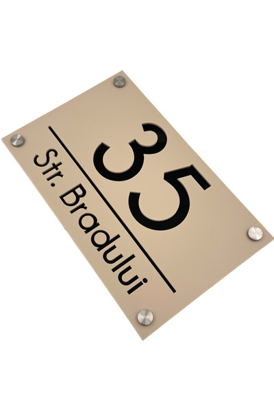 Adresa VIP NUMAR CASA PREMIUM - Crem Satinat Negru Lucios 4 Distantieri Argin...