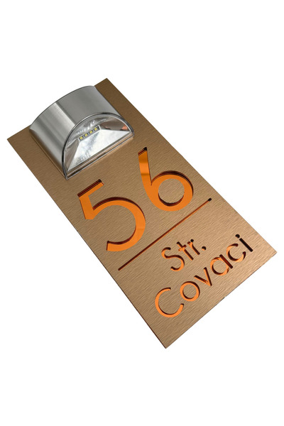 Adresa VIP NUMAR CASA PREMIUM - Aluminiu Periat Bronz Cupru Oglinda Lampa Solara - 30x15cm