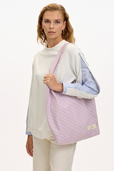 Allyco Geantă de umăr din material textil cu dungi