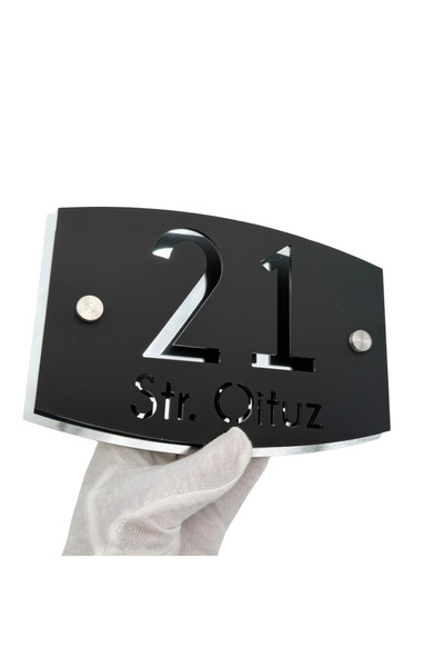 Adresa VIP PREMIUM HOUSE NUMBER - Satin Black Aluminum Silver Mirror 2 Silver...