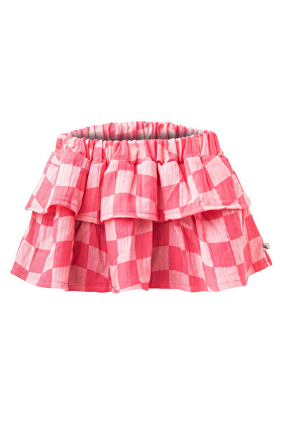 Milk & Muffin etek kız çocuk bayramlık pembe ve beyaz kareli müslin