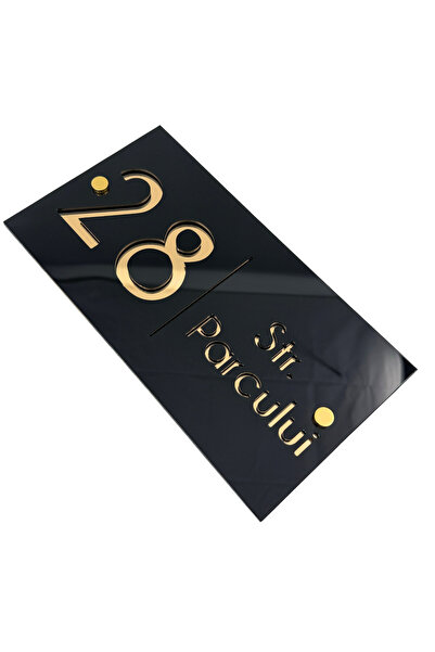 Adresa VIP NUMAR CASA PREMIUM - Negru Lucios Auriu Oglinda 2 Distantieri Auri...