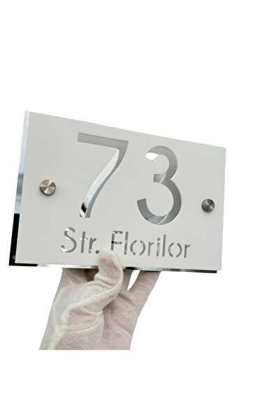 Adresa VIP PREMIUM HOUSE NUMBER - Satin White Aluminum Silver Mirror 2 Silver...