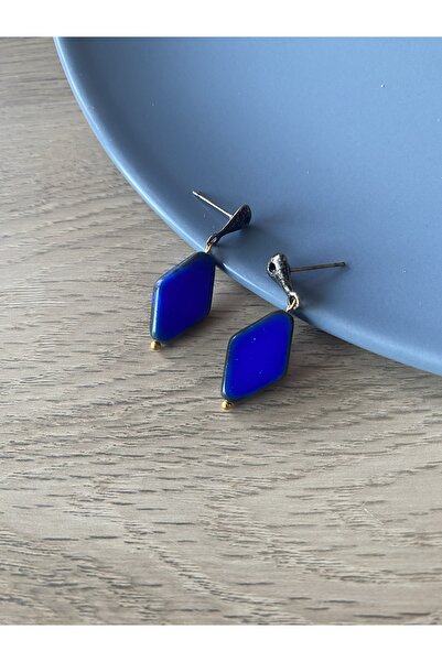 dela otantik أقراط هندسية متدلية من الحجر الأزرق - مجوهرات مصنوعة يدويًا بتصم...