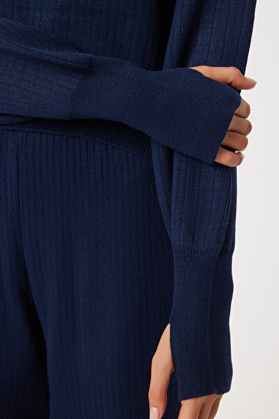 Lovelyİstanbul Parmak Geçmelİ Kazak Pantolon Triko Takım LCI0039 LACİVERT