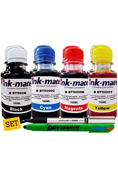 Ink-mate Set Cerneala Compatibil Brother 2x100ml BTD60BK Negru, 2x100ml BT5000C Cyan, 2x100ml BT5000