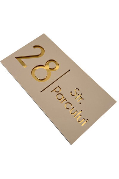 Adresa VIP NUMAR CASA PREMIUM - Crem Satinat Auriu Oglinda - 28x15cm