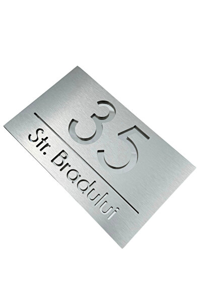 Adresa VIP NUMAR CASA PREMIUM - Aluminiu Periat Argintiu Oglinda - 24x15cm