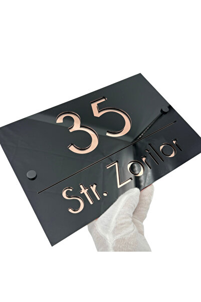 Adresa VIP NUMAR CASA PREMIUM - Negru Lucios Roze Auriu Oglinda 2 Distantieri...