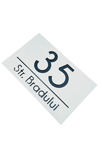 Adresa VIP NUMAR CASA PREMIUM - Alb Satinat Gri Antracit Oglinda - 24x15cm