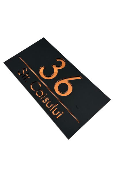 Adresa VIP NUMAR CASA PREMIUM - Negru Satinat Cupru Oglinda - 28x15cm