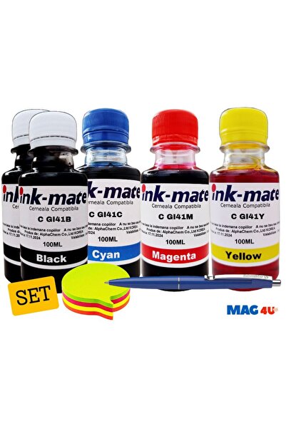 Ink-mate Set Flacone Cerneală Compatibil Canon GI41 (2x100ml Negru, 1x100ml C...