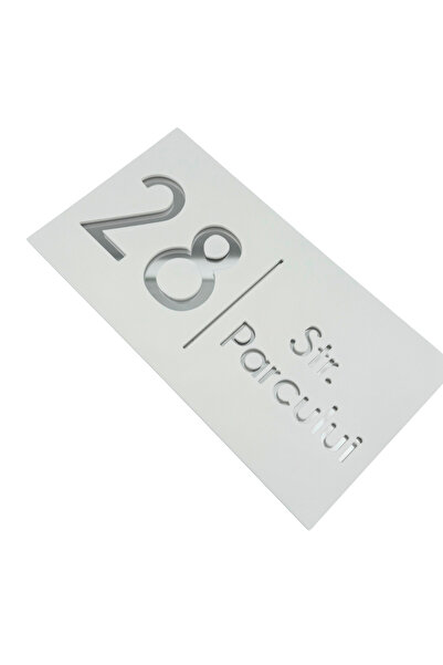 Adresa VIP NUMAR CASA PREMIUM - Alb Satinat Argintiu Oglinda - 28x15cm