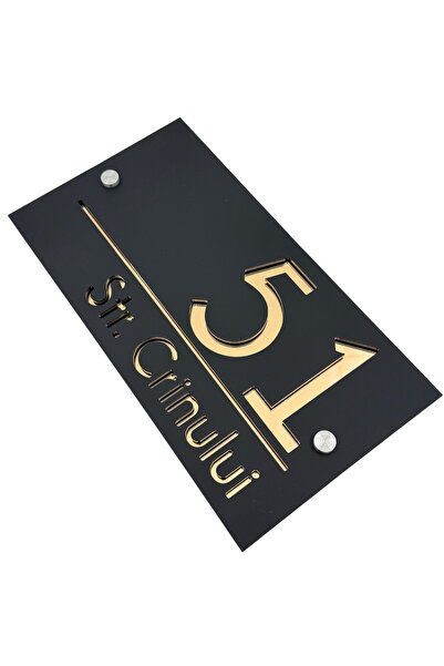 Adresa VIP NUMAR CASA PREMIUM - Negru Satinat Auriu Oglinda 2 Distantieri Arg...