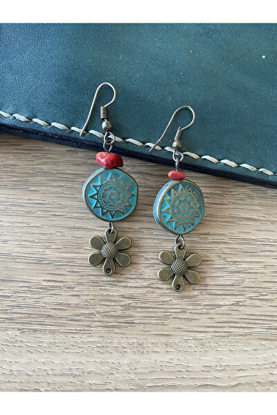 dela otantik Mandala Patterned Floral Themed Bohemian Dangle Earrings – Turqu...