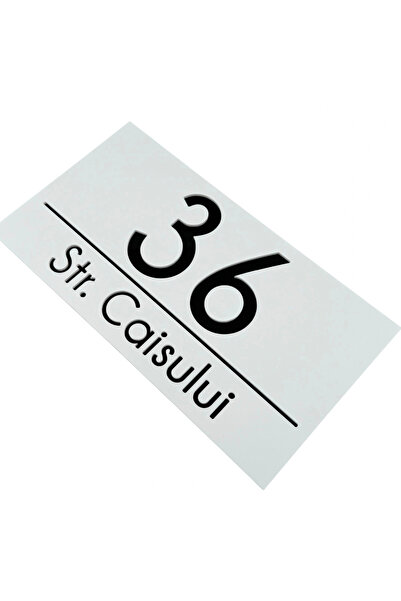 Adresa VIP NUMAR CASA PREMIUM - Alb Satinat Negru Lucios - 28x15cm