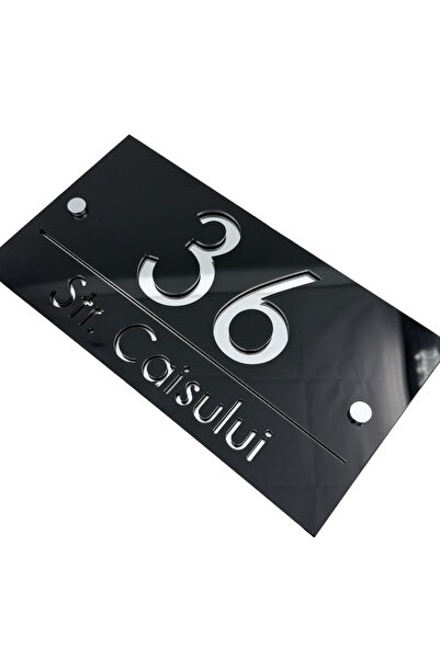 Adresa VIP NUMAR CASA PREMIUM - Negru Lucios Argintiu Oglinda 2 Distantieri A...