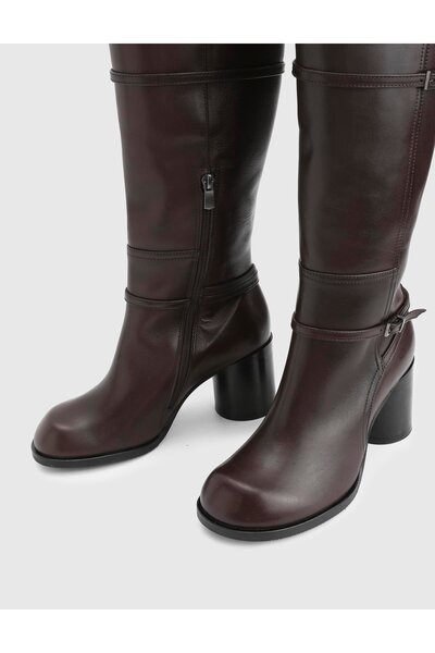 İLVİ Perite Genuine Leather Brown Women's Heeled Boots