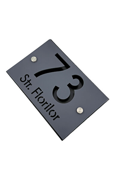 Adresa VIP NUMAR CASA PREMIUM - Gri Satinat Aluminiu Periat Negru 2 Distantie...