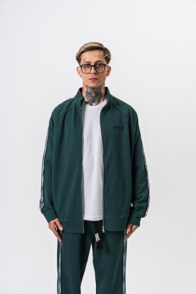 Respire Hanorac oversize pentru bărbați, cu dungi întunecate, cu guler înalt, cu fermoar dublu, Nefti