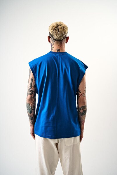 Respire Ανδρικό μπλουζάκι Basic Zero Sleeve Oversize Μπλε