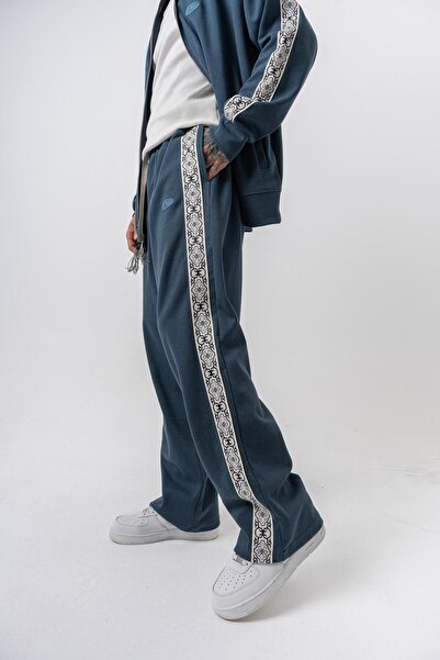 Respire Men's Damask Stripe Detailed Winter Doubleface Baggy Sweatpants Petrol