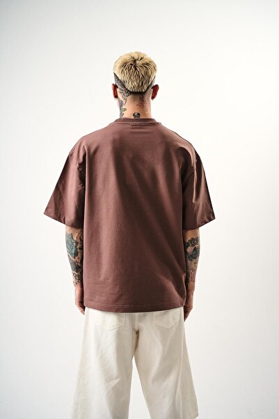 Respire Ανδρικό μπλουζάκι με λεπτομέρεια καλλιγραφίας Oversize Kakao