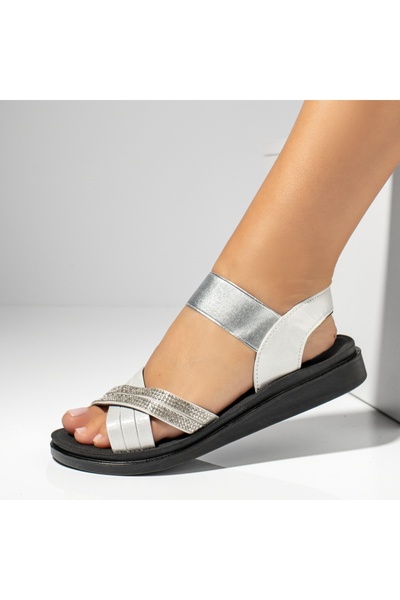 Modlet.ro Women's white flat sandals with metallic details MOD13871