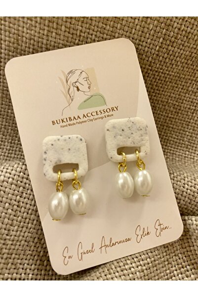 Bukibaa Beyaz Mini İnci Stone Küpe