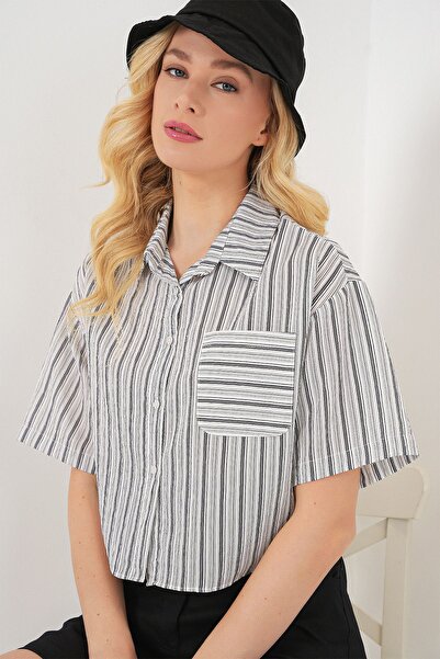 Hiccup Bdart Pocketed Striped Short Shirt