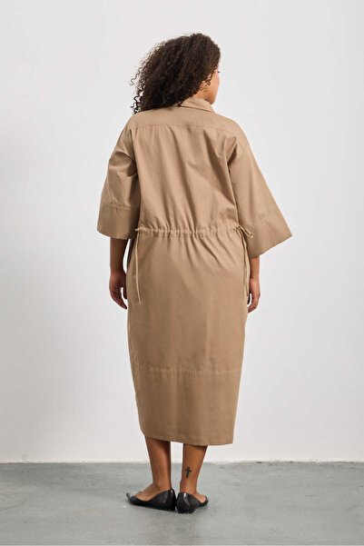 LUOKK ELANI Bağcıklı Poplin Uzun Elbise Camel