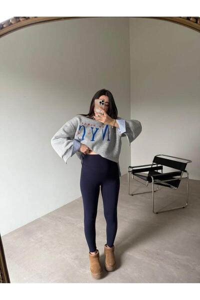 Bade Butik Μπλε ναυτικό εφέ σύσφιξης ελαστικό ύφασμα Αθλητικό κολάν